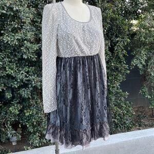 A’reve Romantic Cream Underlined Tulle Stretch Long Sleeve Fairy Dress Small